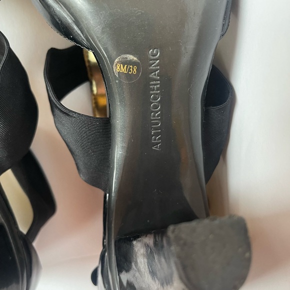Arturochiang Black Patent/Fabric Gladiator Heels Size 8M  3 1/2” Heels - Picture 8 of 9